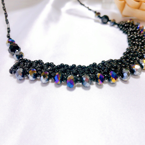 ネックレス 青紫 ビーズステッチ ネッティングステッチ ビーズ