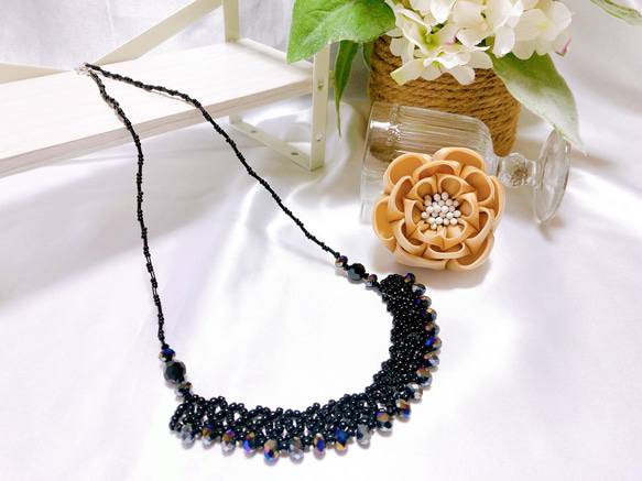 ネックレス 青紫 ビーズステッチ ネッティングステッチ ビーズ