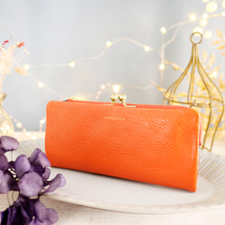 【訳ありSALE】ふっくら優しい大容量な長財布 上質レザーの魅力的なデザインと質感 《オレンジ》CU220OR 1枚目の画像