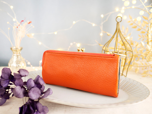 【訳ありSALE】ふっくら優しい大容量な長財布 上質レザーの魅力的なデザインと質感 《オレンジ》CU220OR 2枚目の画像