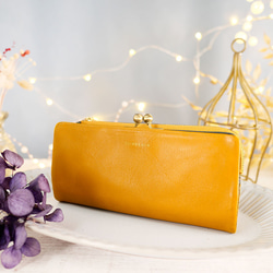 【訳ありSALE】ふっくら優しい大容量な長財布 上質レザーの魅力的なデザインと質感 《マスタード》CU220YE 1枚目の画像