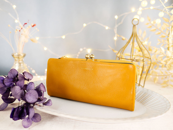 【訳ありSALE】ふっくら優しい大容量な長財布 上質レザーの魅力的なデザインと質感 《マスタード》CU220YE 1枚目の画像