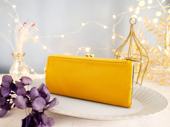 【訳ありSALE】ふっくら優しい大容量な長財布 上質レザーの魅力的なデザインと質感 《マスタード》CU220YE 2枚目の画像