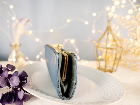 【訳ありSALE】ふっくら優しい大容量な長財布 上質レザーの魅力的なデザインと質感 《ブルー》CU220BL 3枚目の画像