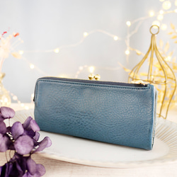 【訳ありSALE】ふっくら優しい大容量な長財布 上質レザーの魅力的なデザインと質感 《ブルー》CU220BL 2枚目の画像