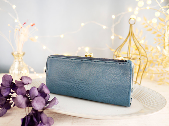 【訳ありSALE】ふっくら優しい大容量な長財布 上質レザーの魅力的なデザインと質感 《ブルー》CU220BL 2枚目の画像