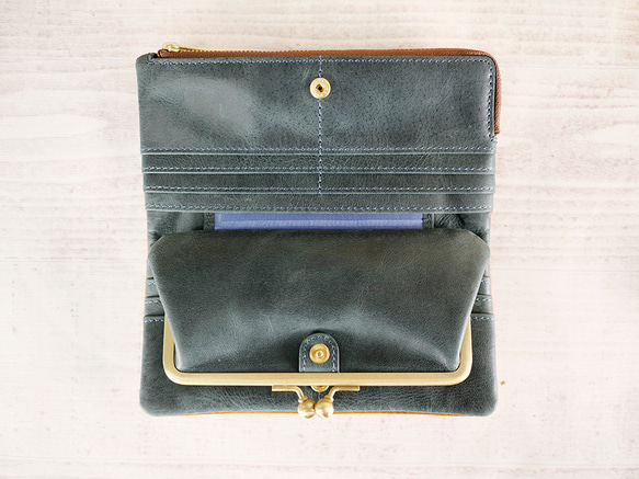 【訳ありSALE】ふっくら優しい大容量な長財布 上質レザーの魅力的なデザインと質感 《モスグリーン》CU220KH 5枚目の画像