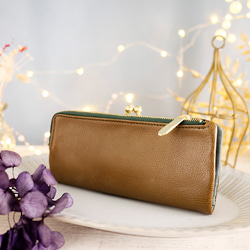 【訳ありSALE】ふっくら優しい大容量な長財布 上質レザーの魅力的なデザインと質感 《モスグリーン》CU220KH 2枚目の画像