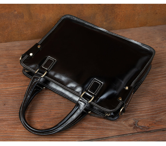 植物タンニン鞣し牛革男性用ビジネスバッグ 