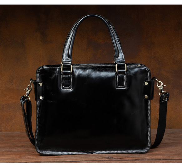 植物タンニン鞣し牛革男性用ビジネスバッグ 