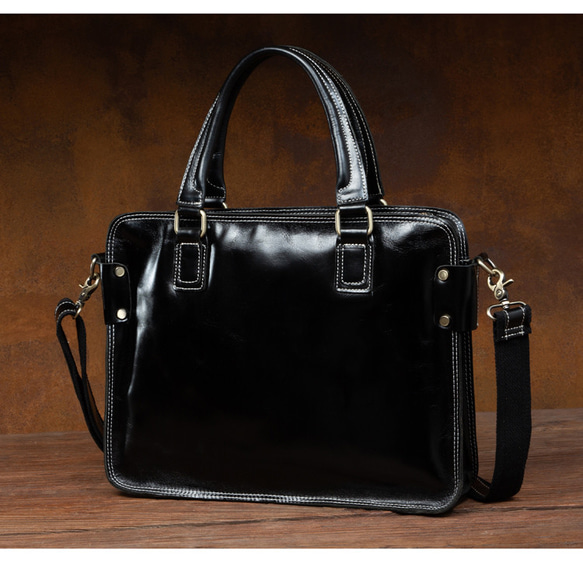 植物タンニン鞣し牛革男性用ビジネスバッグ 