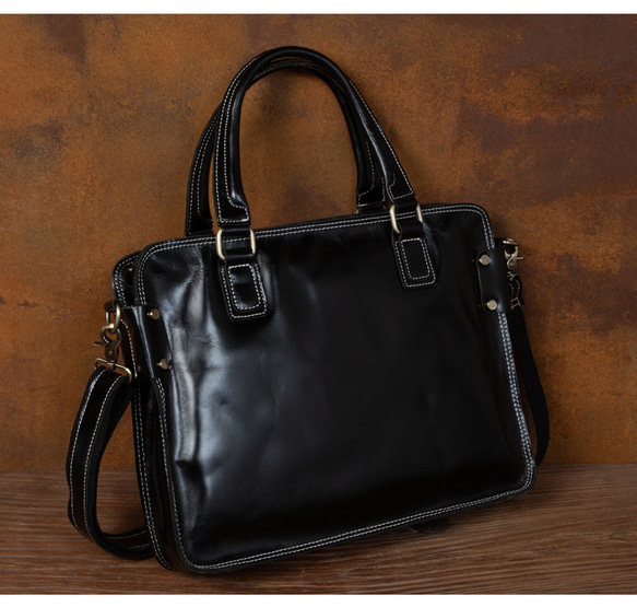 植物タンニン鞣し牛革男性用ビジネスバッグ 