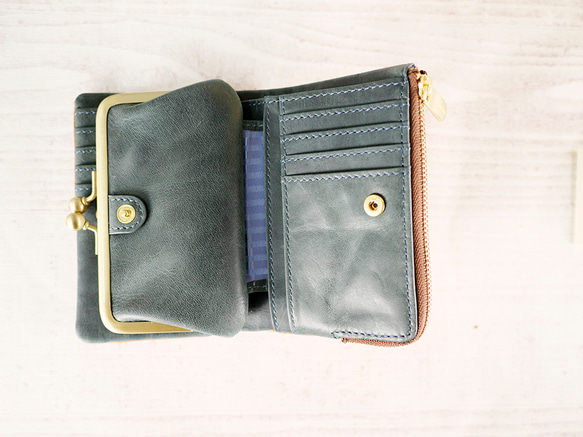 ｷｭｲｰﾙﾃﾞｿﾝ ふっくら優しい大容量な折財布 上質レザーの魅力的なデザインと質感 《モスグリーン》CU221KH 5枚目の画像