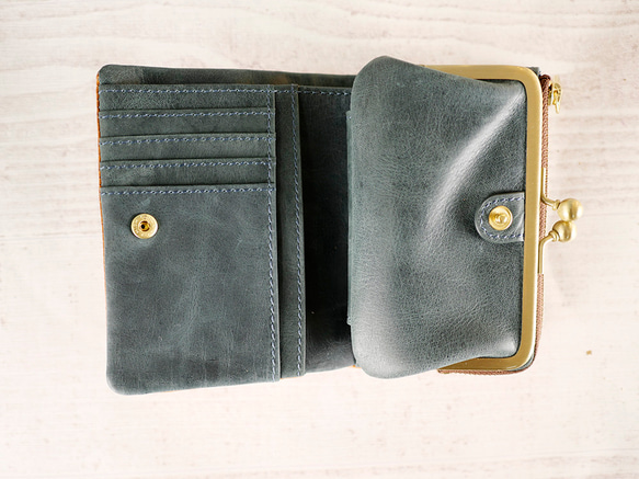 ｷｭｲｰﾙﾃﾞｿﾝ ふっくら優しい大容量な折財布 上質レザーの魅力的なデザインと質感 《モスグリーン》CU221KH 4枚目の画像