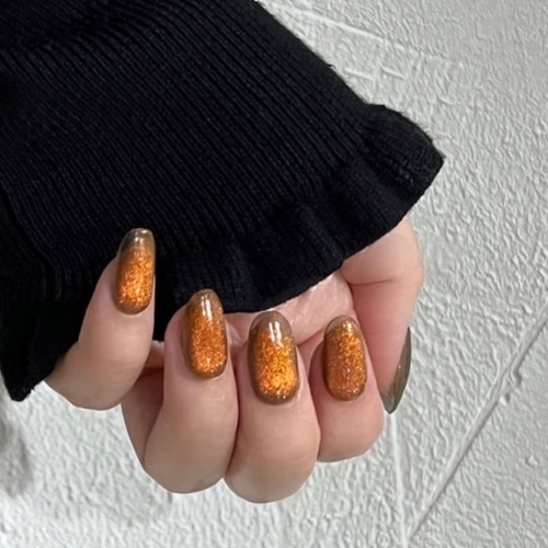 うるつやレッドオレンジブラウン✨マグネットネイル ネイルチップ