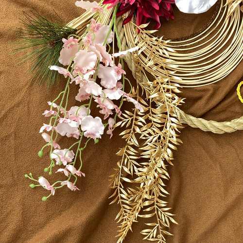 一点物【お正月】豪華 お花いっぱいのしめ縄リース ー特大サイズ 2303