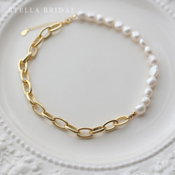 Stella Bridal＊2WAY＊SV925＊バロックパールとオーバルチェーンのブレスレット＆チョーカー 4枚目の画像