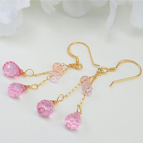 フックピアス ピンク系ブリオレット ピアス silver925 ゴールドカラー