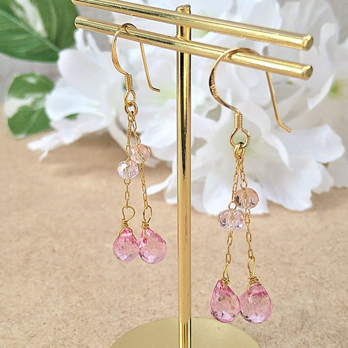 フックピアス ピンク系ブリオレット ピアス silver925 ゴールドカラー