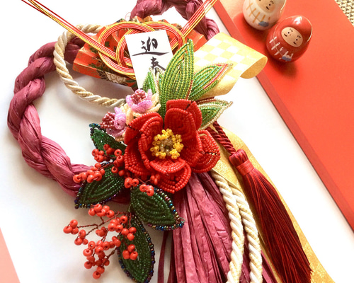 お正月飾り　赤い椿　葉牡丹　アレンジメント fd86b4e5b4c7ac88e183b4495d0c88