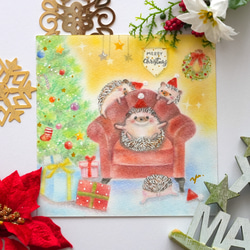 【原画】「ハリネズミの楽しいクリスマスパーティー」　パステルアート　動物　イラスト 3枚目の画像