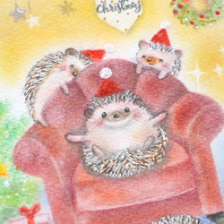【原画】「ハリネズミの楽しいクリスマスパーティー」　パステルアート　動物　イラスト 4枚目の画像