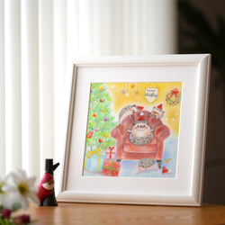 【原画】「ハリネズミの楽しいクリスマスパーティー」　パステルアート　動物　イラスト 2枚目の画像