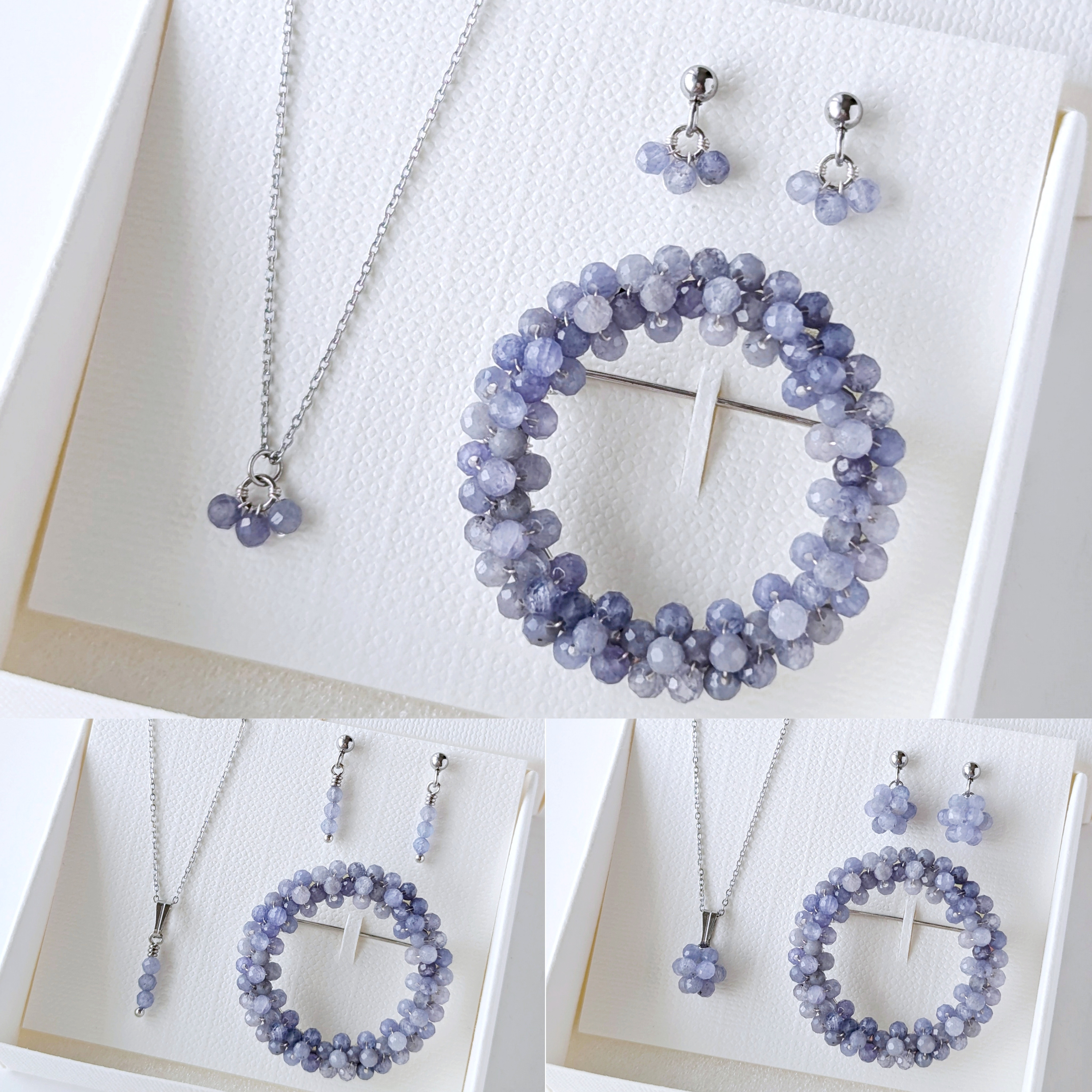 《選べるデザイン》 ＊豪華3点セット＊ 12月誕生石 タンザナイト の1粒ピアス/イヤリング、ネックレス、リングブローチ