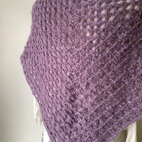 モヘアの三角ショール 三角ストール 手編み パープル ストール