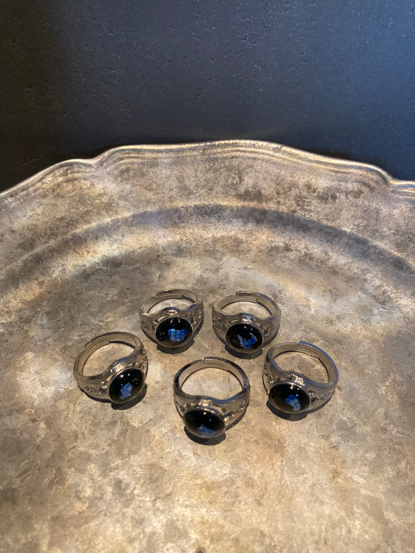《deep sea ring》　七宝焼リング　クール　一点もの　シルバー　格好良い　ブラック　ブルー　ガラス 2枚目の画像