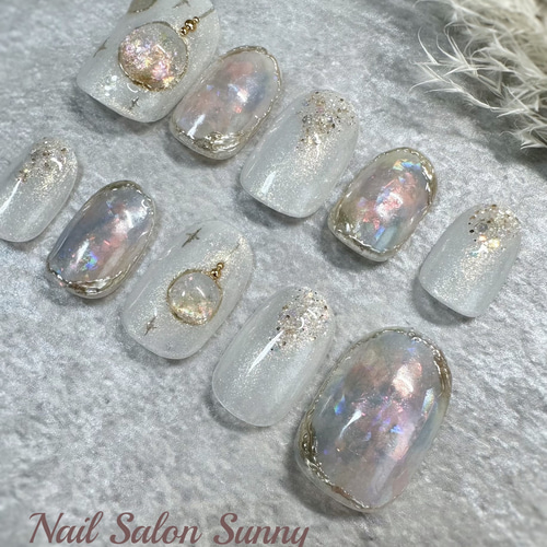 ネイルチップ /クリスマスネイル/キラキラ/ニュアンス/天然石/トレンド