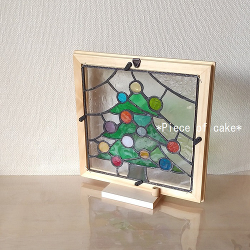 ステンドグラスのクリスマスツリーパネル＊レッドフレーム＊（SQ16-08