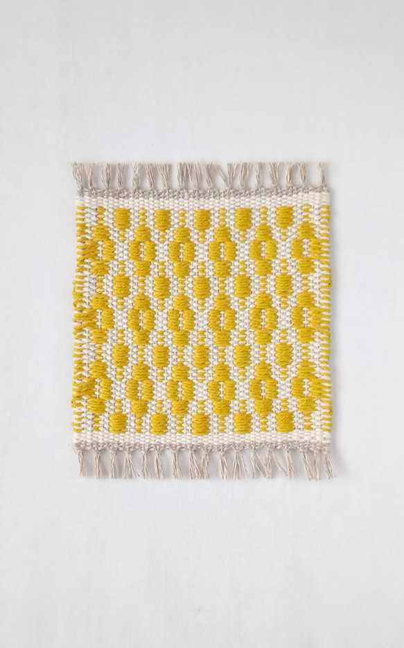 【手織り】ローゼンゴン織のコースター（イエロー） 3枚目の画像