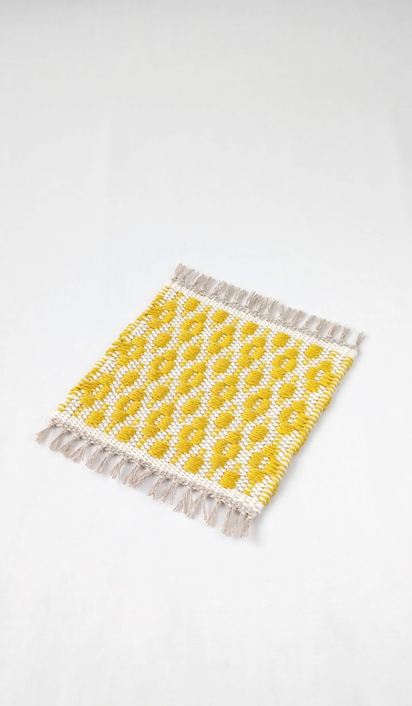 【手織り】ローゼンゴン織のコースター（イエロー） 5枚目の画像