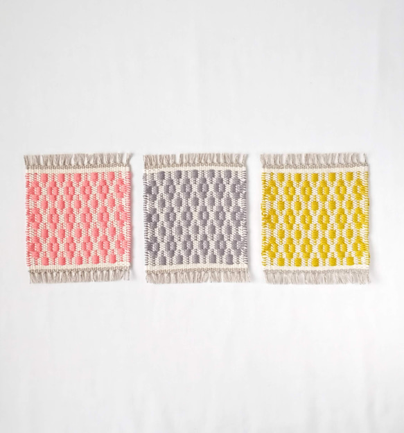【手織り】ローゼンゴン織のコースター（イエロー） 10枚目の画像
