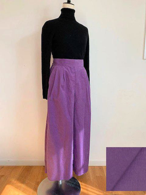 ●大人カジュアル●ワイドパンツ●細畝コーデュロイ●パープル●綿100％●丈97ｃｍ