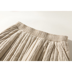 中綿綿麻パンツ　暖かい綿麻パンツ　細い縦キルティング　ゴムウエスト　ベージュ#L132BE 3枚目の画像