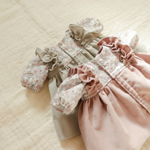 26cmドール服 コーデュロイのビオラワンピース(あずきみるくor