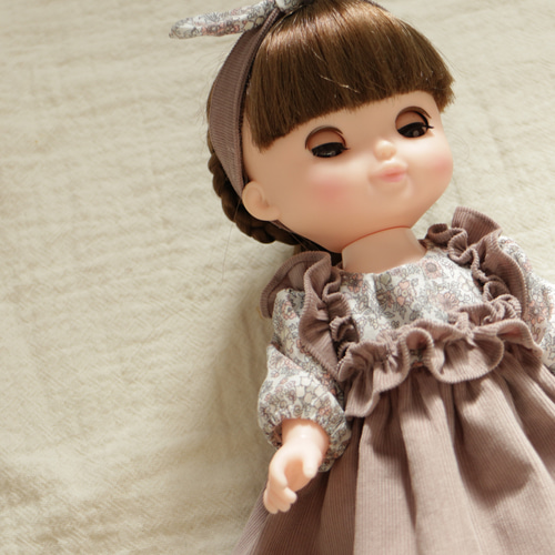 26cmドール服 コーデュロイのビオラワンピース(あずきみるくor