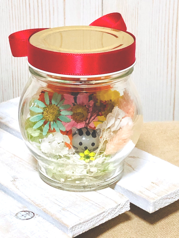 仲良し猫ちゃんハーバリウム♡可愛いお花のまあるい瓶♪♪♪お得な2個  