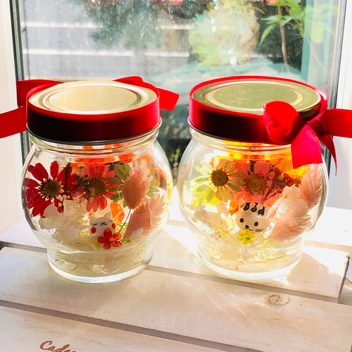 仲良し猫ちゃんハーバリウム♡可愛いお花のまあるい瓶♪♪♪お得な2個  