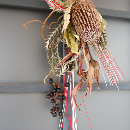 バンクシア/2way分離型 ワイルドフラワーしめ縄飾り＊ ドライフラワー