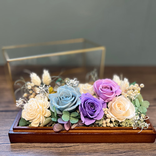 アンティークカラーBOXアレンジ プリザーブドフラワー くすみ系 敬老の