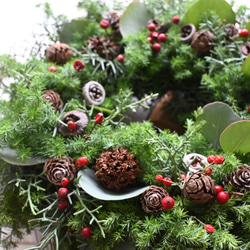 香りの針葉樹　バラの実＆木の実＊フレッシュクリスマスリース 4枚目の画像