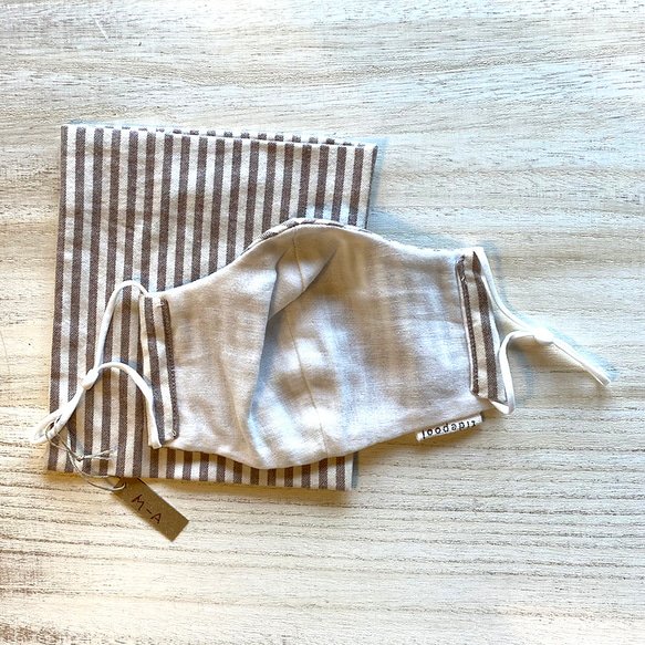 マイクロフランネル・コットン　ストライプ　マスクMサイズ　マスク袋付き 7枚目の画像