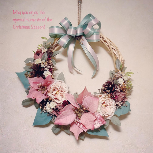 アンティークピンクのポインセチアのクリスマスリース リース bee 通販  