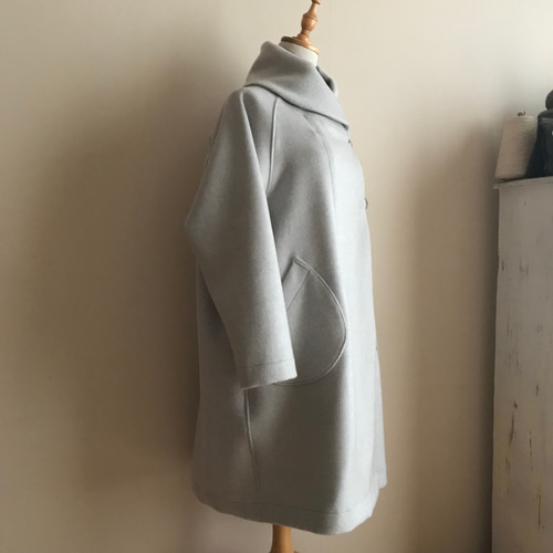 カシミヤウール（アイスグレー）で作ったショールカラーロングコート