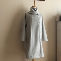 カシミヤウール（アイスグレー）で作ったショールカラーロングコート