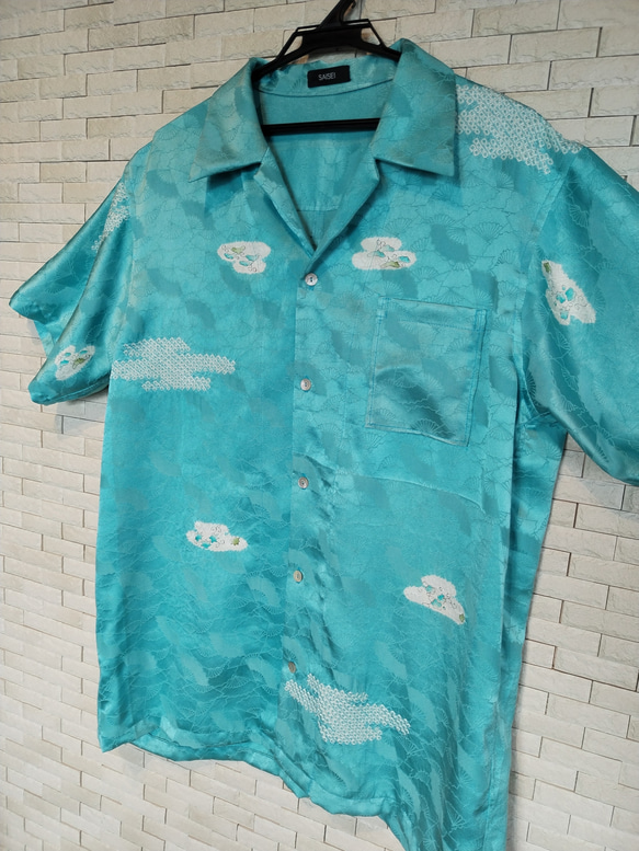 受注製作 メンズ着物シャツ半袖 (送料無料）着物リメイク服 オーダーメイド 3XLまで〇 8枚目の画像