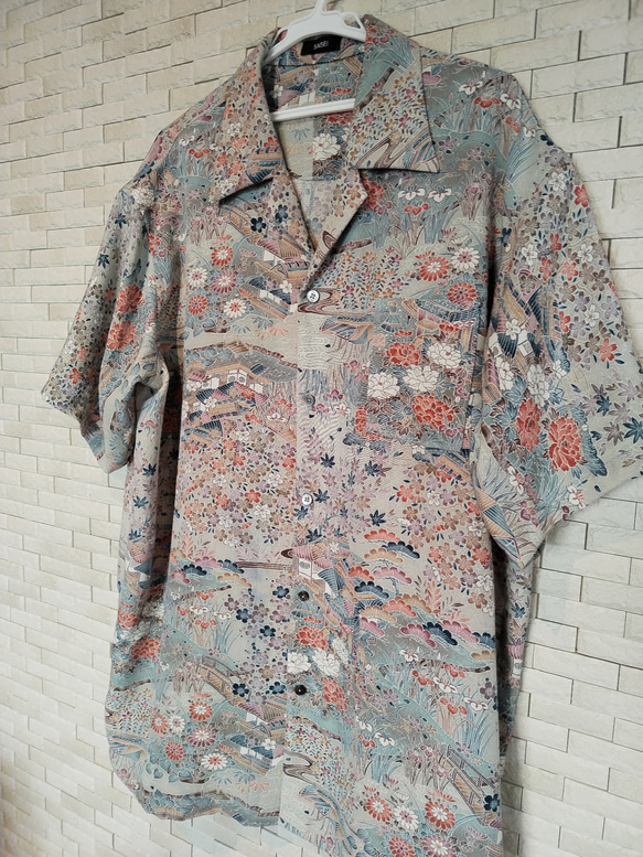 受注製作 メンズ着物シャツ半袖 (送料無料）着物リメイク服 オーダーメイド 3XLまで〇 6枚目の画像